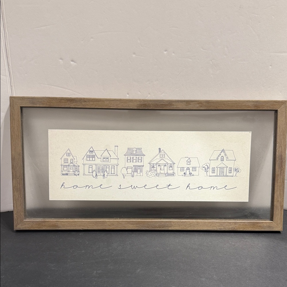 Hobby Lobby Home Sweet Home Drawn Houses in Glass Wood Frame Art FINAL PRICE!